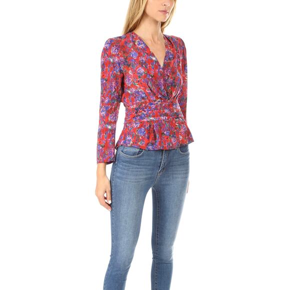 $398 IRO PARIS 100% Silk Red Purple Floral Print Blouse Top – Size EU 40/ USA 8 - Picture 7 of 14